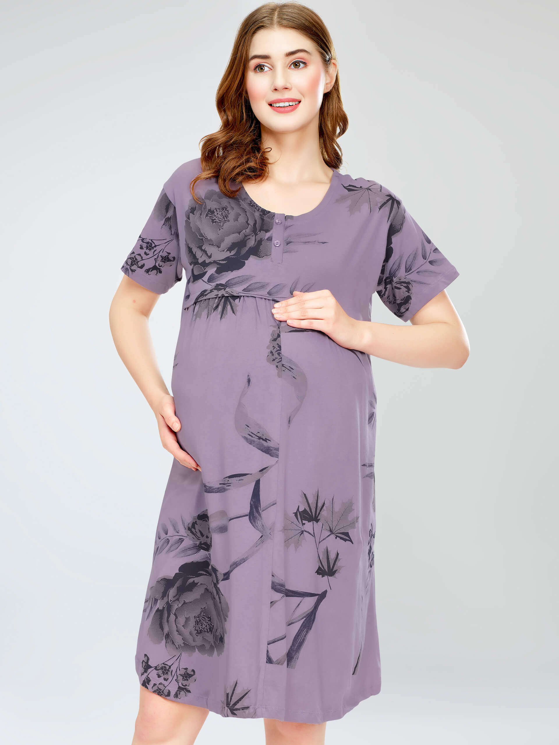 night dress feeding maternity nursing gown short nighty for women cotton horizontal zip babyfeeding breastfeeding clothes zipper