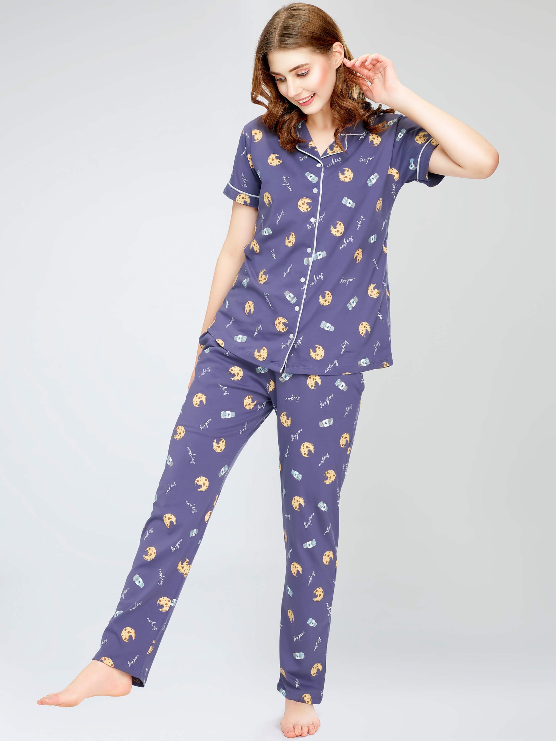 night suit set for women night suit dress for women cotton stylish latest top pajama set nightwear cotton pyjama sleeve sleep home wear ladies nursing feeding front open night shirt ZEYO night suit set co ord set for women