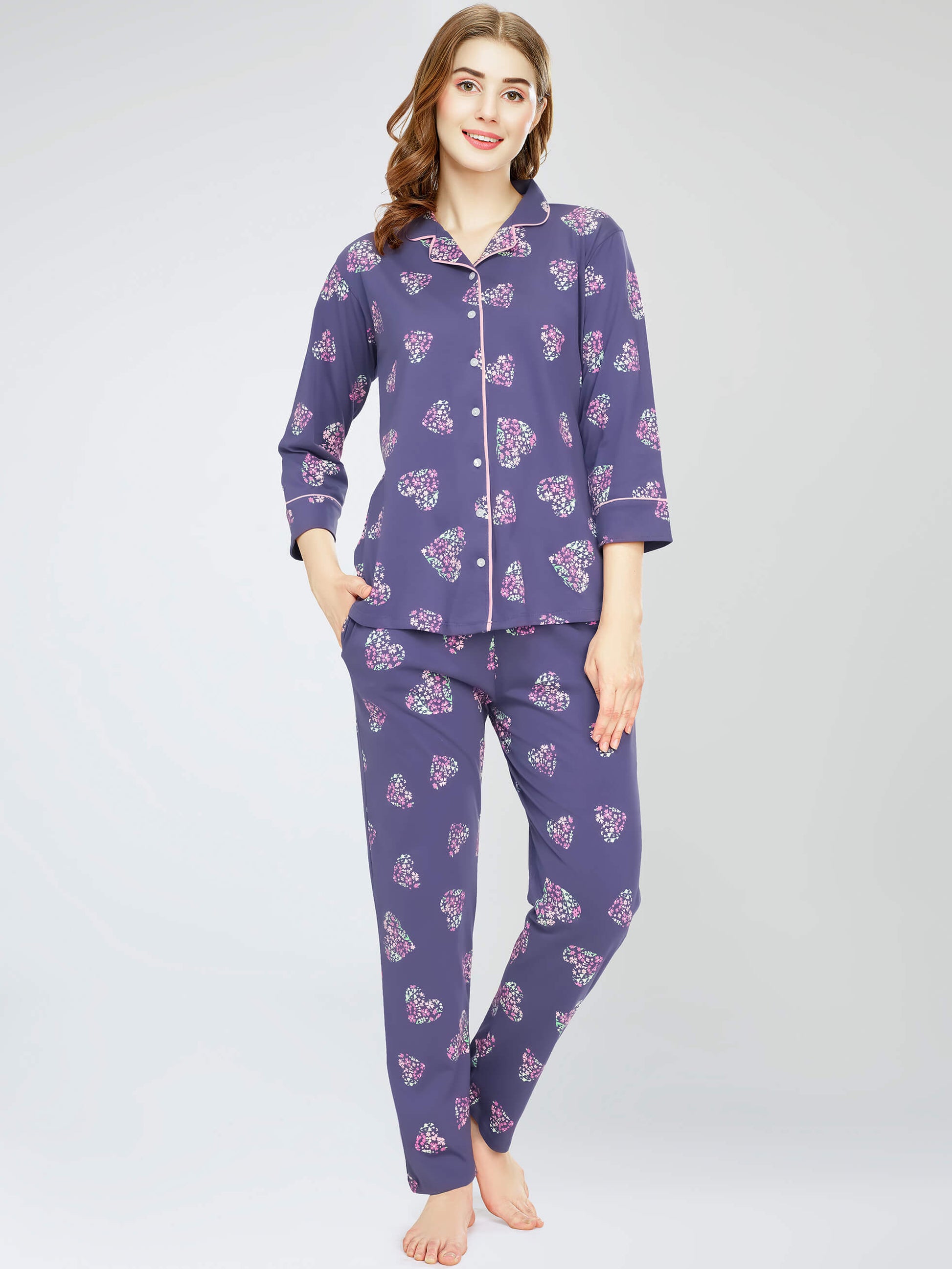 night suit set for women night suit dress for women cotton stylish latest top pajama set nightwear cotton pyjama sleeve sleep home wear ladies nursing feeding front open night shirt ZEYO night suit set co ord set for women