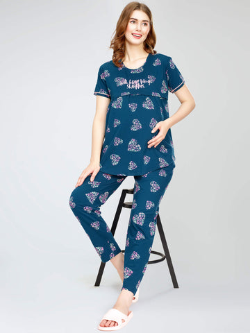 night suit set for women night suit dress for women cotton stylish latest top pajama set nightwear cotton pyjama sleeve sleep home wear ladies nursing feeding front open night shirt ZEYO night suit set co ord set for women