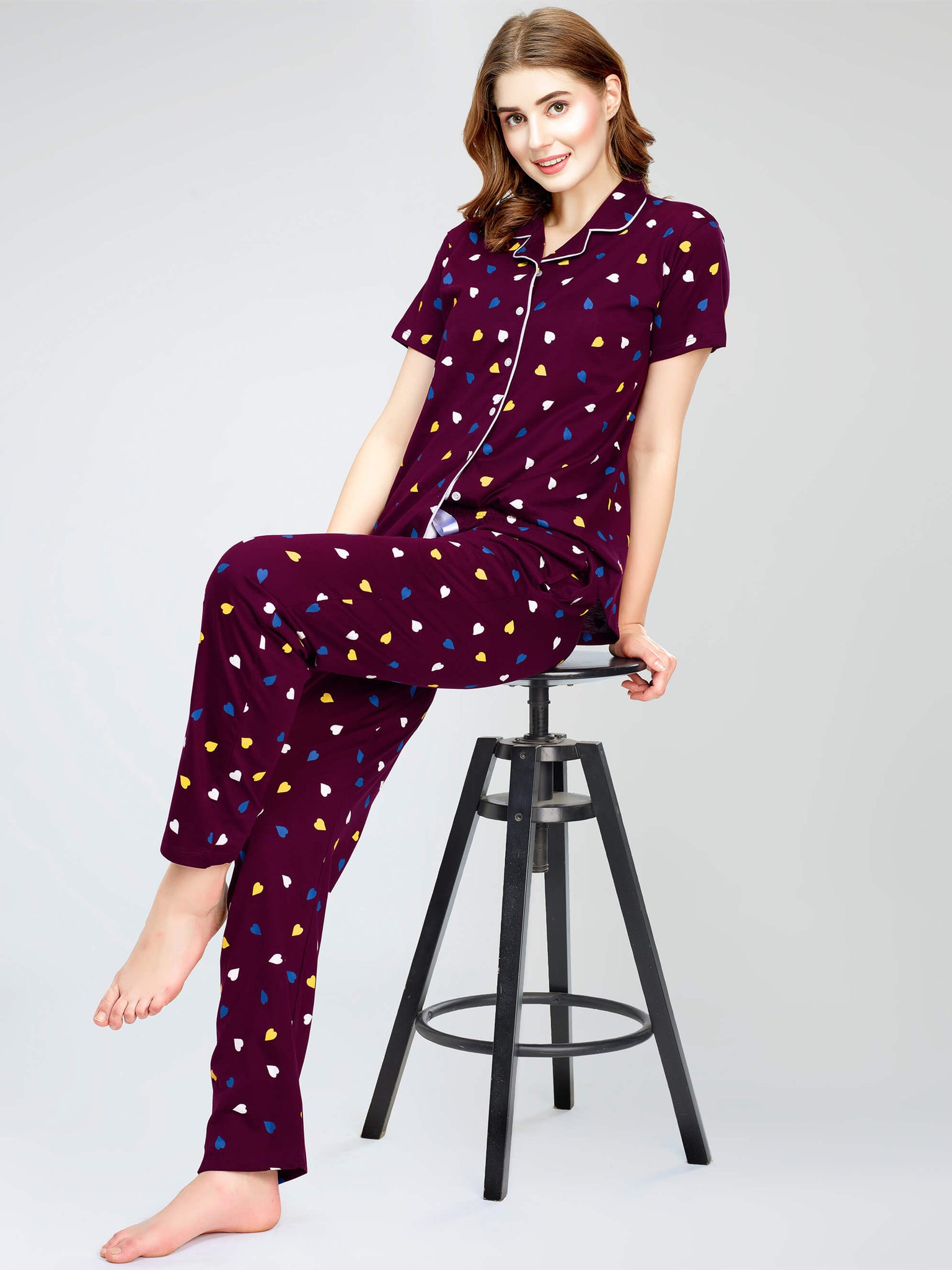 night suit set for women night suit dress for women cotton stylish latest top pajama set nightwear cotton pyjama sleeve sleep home wear ladies nursing feeding front open night shirt ZEYO night suit set co ord set for women