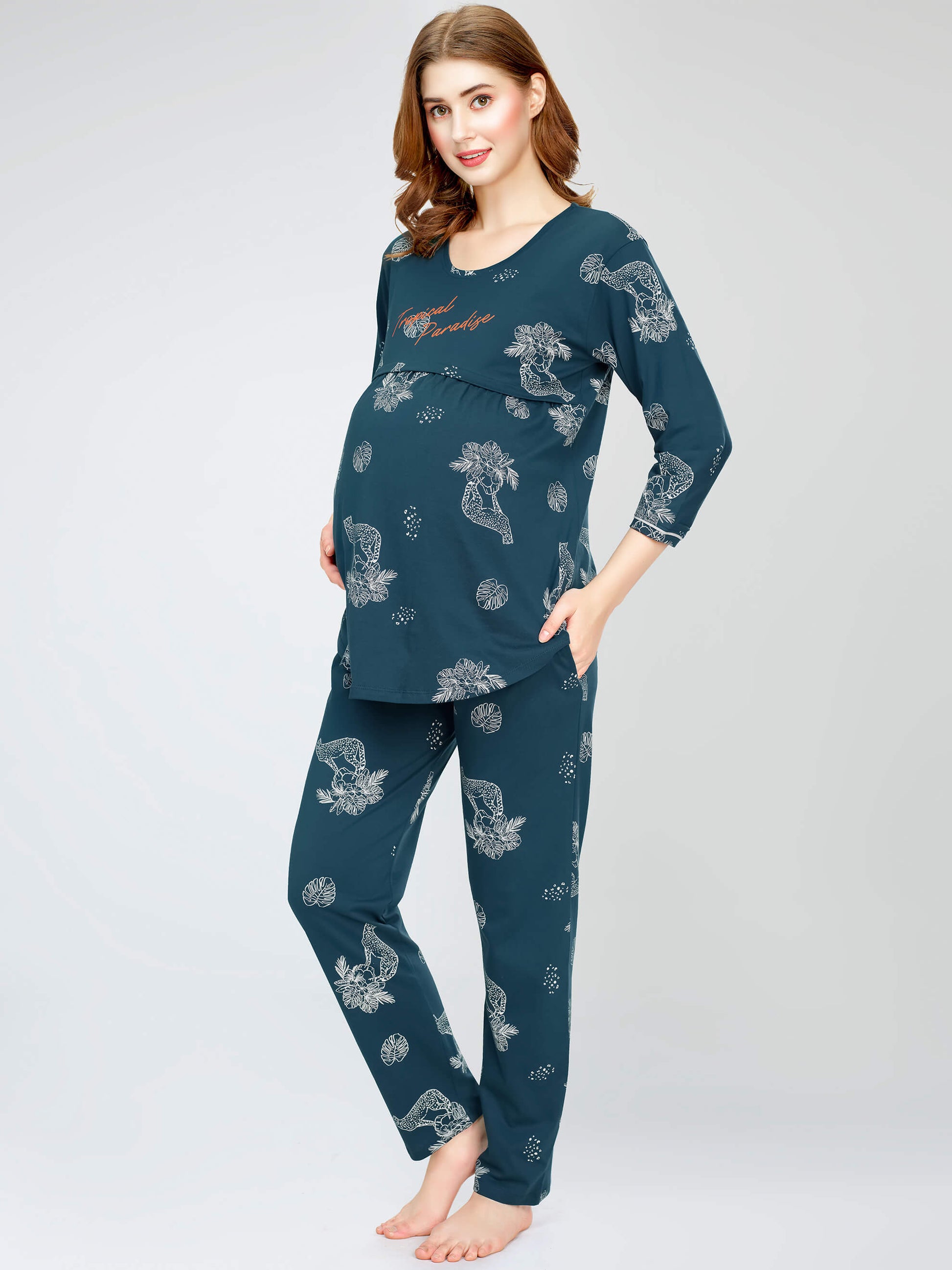 night suit set for women night suit dress for women cotton stylish latest top pajama set nightwear cotton pyjama sleeve sleep home wear ladies nursing feeding front open night shirt ZEYO night suit set co ord set for women