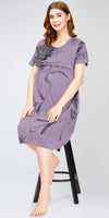 ZEYO Women's Cotton Violet Night Dress Floral Printed Maternity & Feeding Short Nighty Night Gown