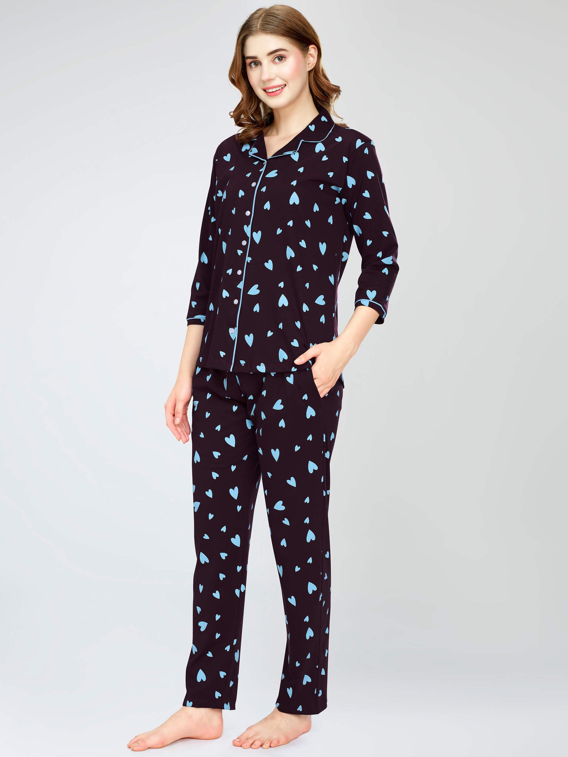 night suit set for women night suit dress for women cotton stylish latest top pajama set nightwear cotton pyjama sleeve sleep home wear ladies nursing feeding front open night shirt ZEYO night suit set co ord set for women