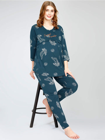 night suit set for women night suit dress for women cotton stylish latest top pajama set nightwear cotton pyjama sleeve sleep home wear ladies nursing feeding front open night shirt ZEYO night suit set co ord set for women