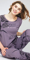 ZEYO Night Suit for Women's Violet Floral Printed Cotton Night Dress of Top and Pajama set