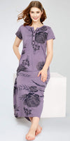 ZEYO Women's Cotton Floral Printed Violet Maxi Long Nighty For Women stylish