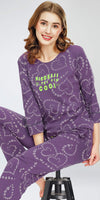 ZEYO Night Suit for Women's Violet Heart Printed Cotton Night Dress of Top and Pajama set