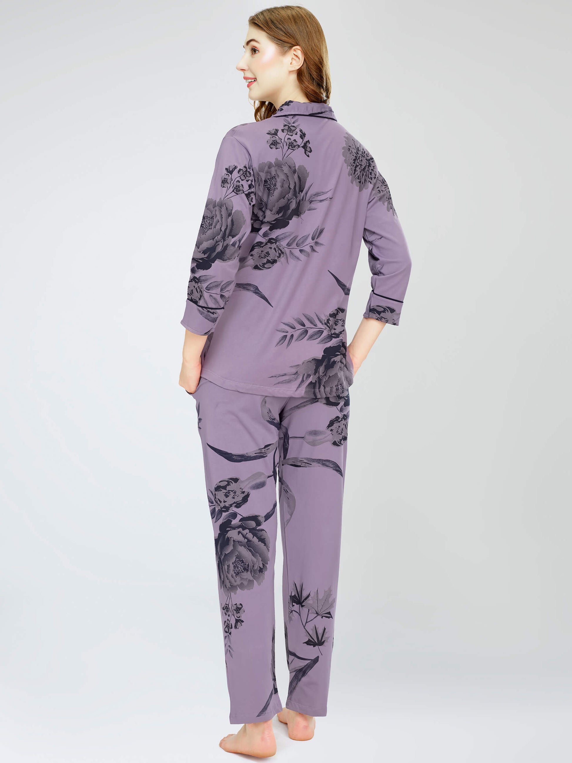 night suit set for women night suit dress for women cotton stylish latest top pajama set nightwear cotton pyjama sleeve sleep home wear ladies nursing feeding front open night shirt ZEYO night suit set co ord set for women