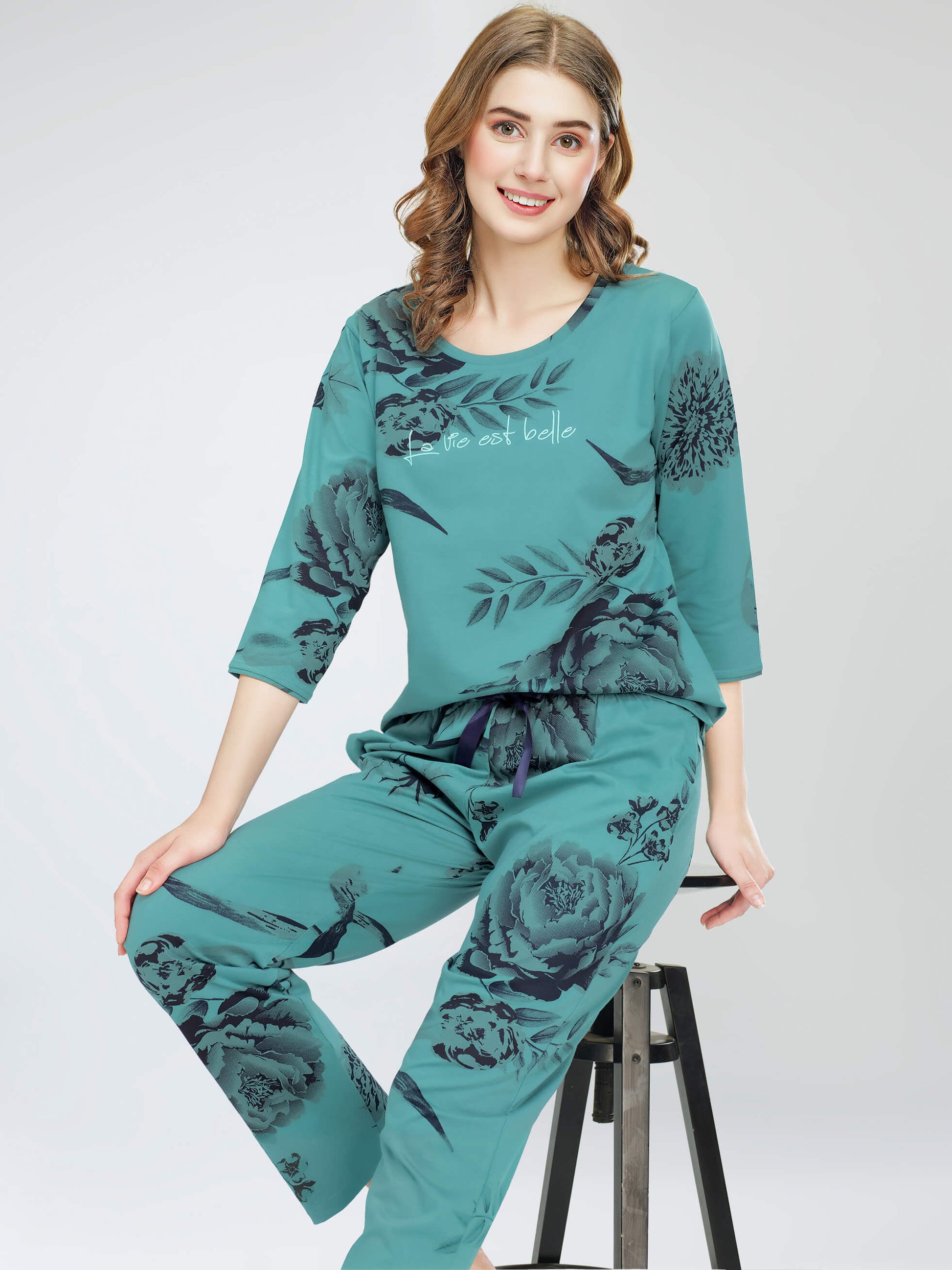 night suit set for women night suit dress for women cotton stylish latest top pajama set nightwear cotton pyjama sleeve sleep home wear ladies nursing feeding front open night shirt ZEYO night suit set co ord set for women