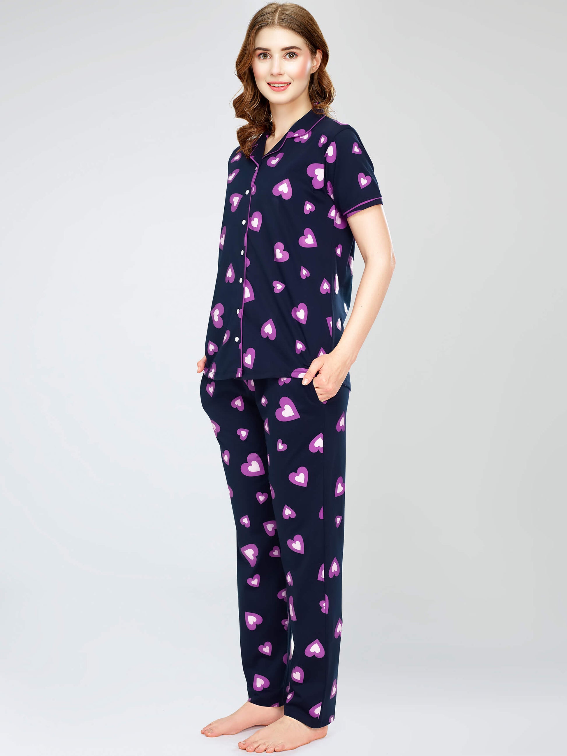 night suit set for women night suit dress for women cotton stylish latest top pajama set nightwear cotton pyjama sleeve sleep home wear ladies nursing feeding front open night shirt ZEYO night suit set co ord set for women