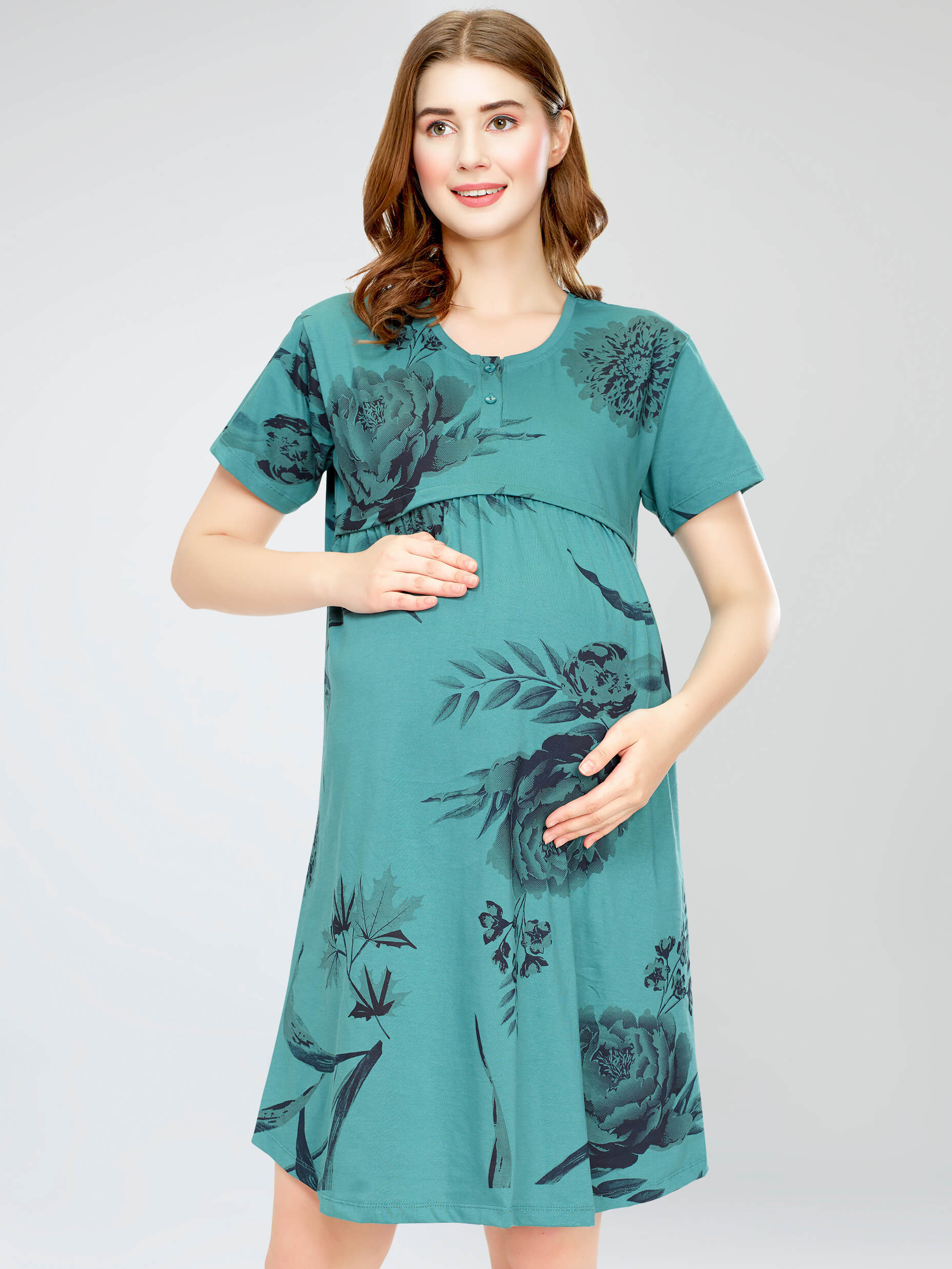 night dress feeding maternity nursing gown short nighty for women cotton horizontal zip babyfeeding breastfeeding clothes zipper