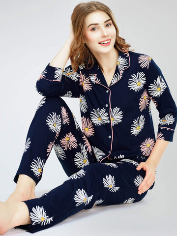 night suit set for women night suit dress for women cotton stylish latest top pajama set nightwear cotton pyjama sleeve sleep home wear ladies nursing feeding front open night shirt ZEYO night suit set co ord set for women