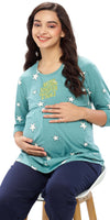 ZEYO Women Cotton Green Star Print Maternity & Feeding Top