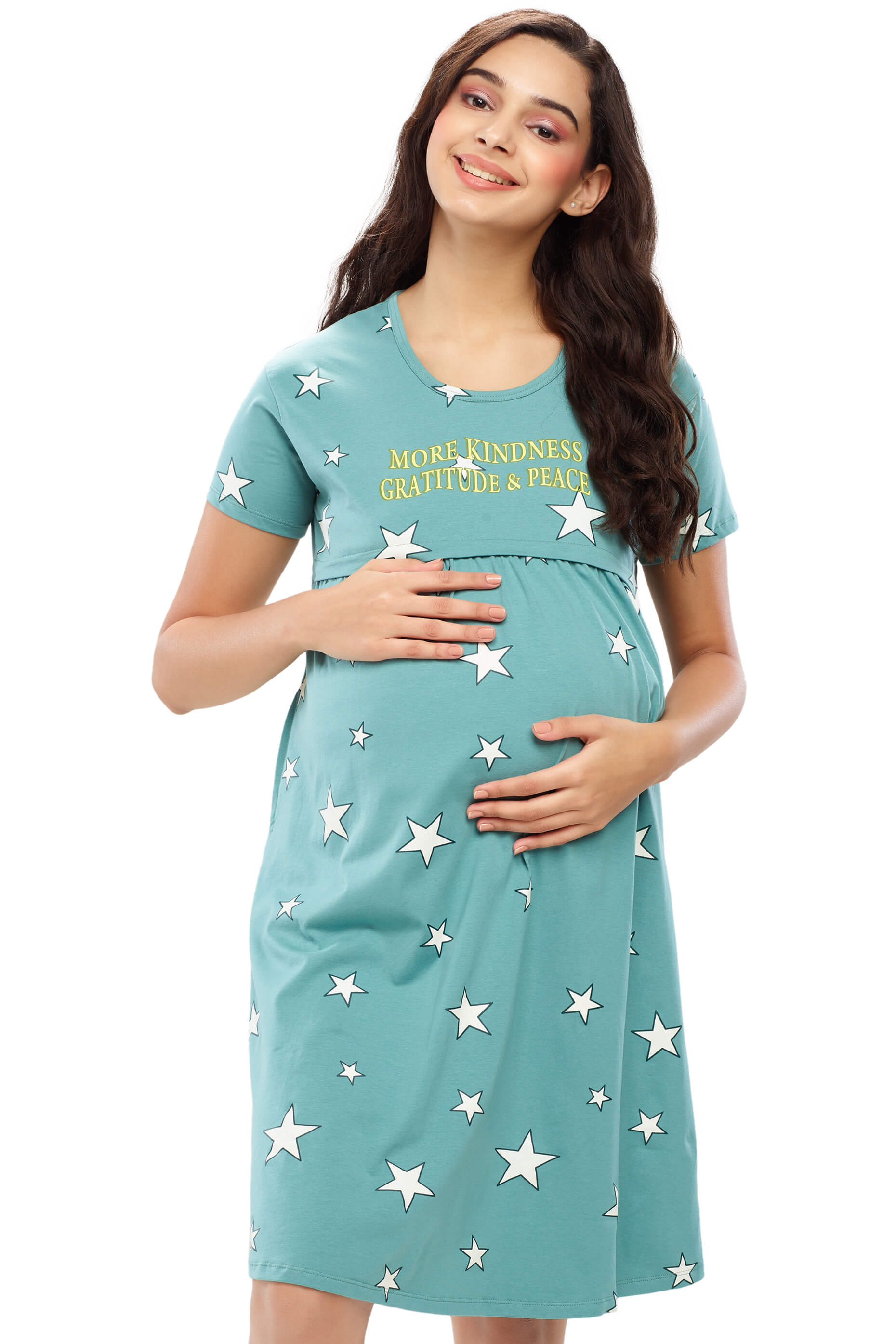 Printed Sky Blue Night Dress Top and Pajama Set for Women – Stilento