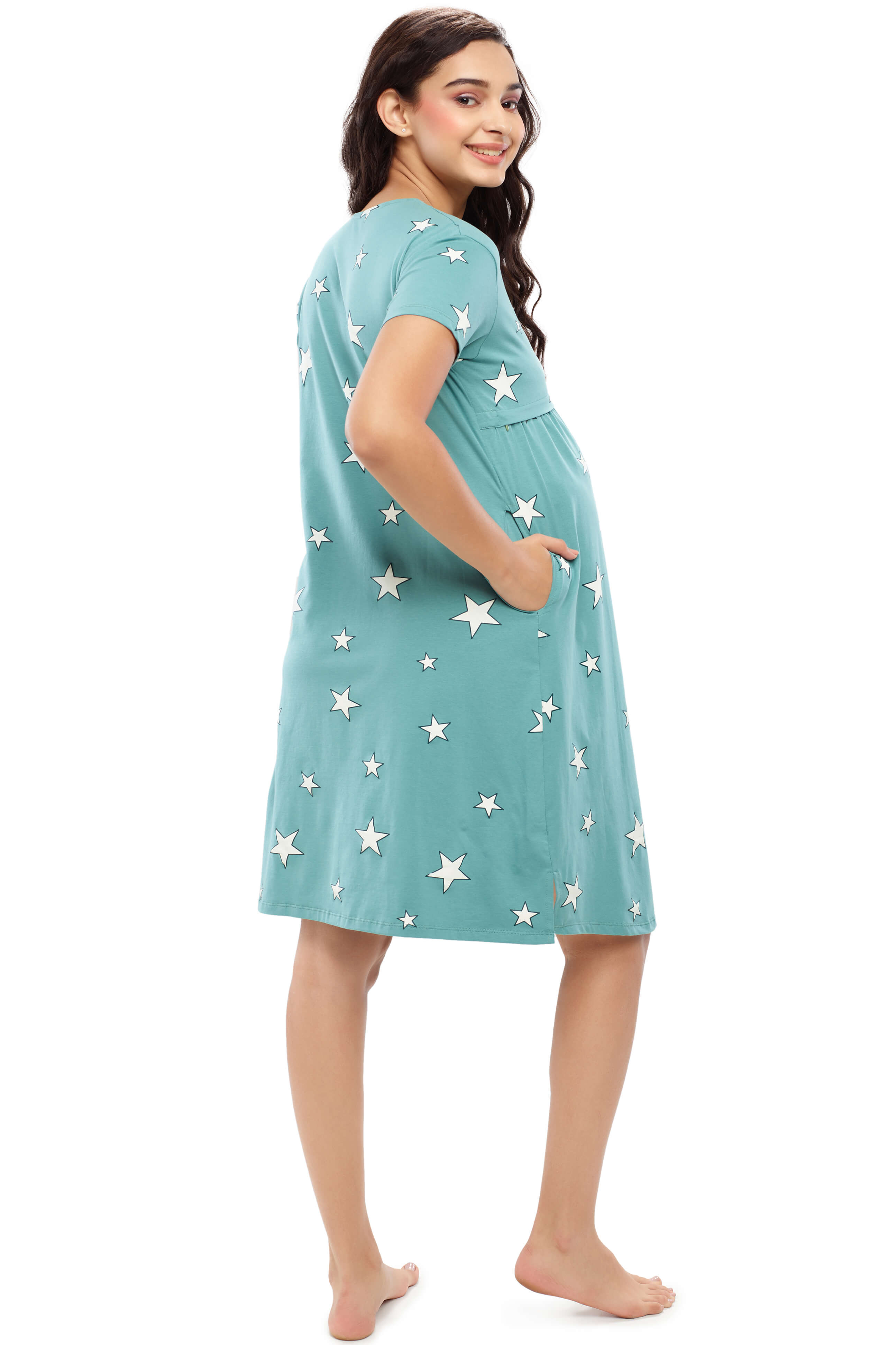 Buy Negen Cotton Maternity Dresses for Women with Feeding Zip & Collar -  Floral Blue Breastfeeding Maternity Gown Kurti for Pregnant Women - Nursing  Pre and Post Pregnancy Wear at Amazon.in