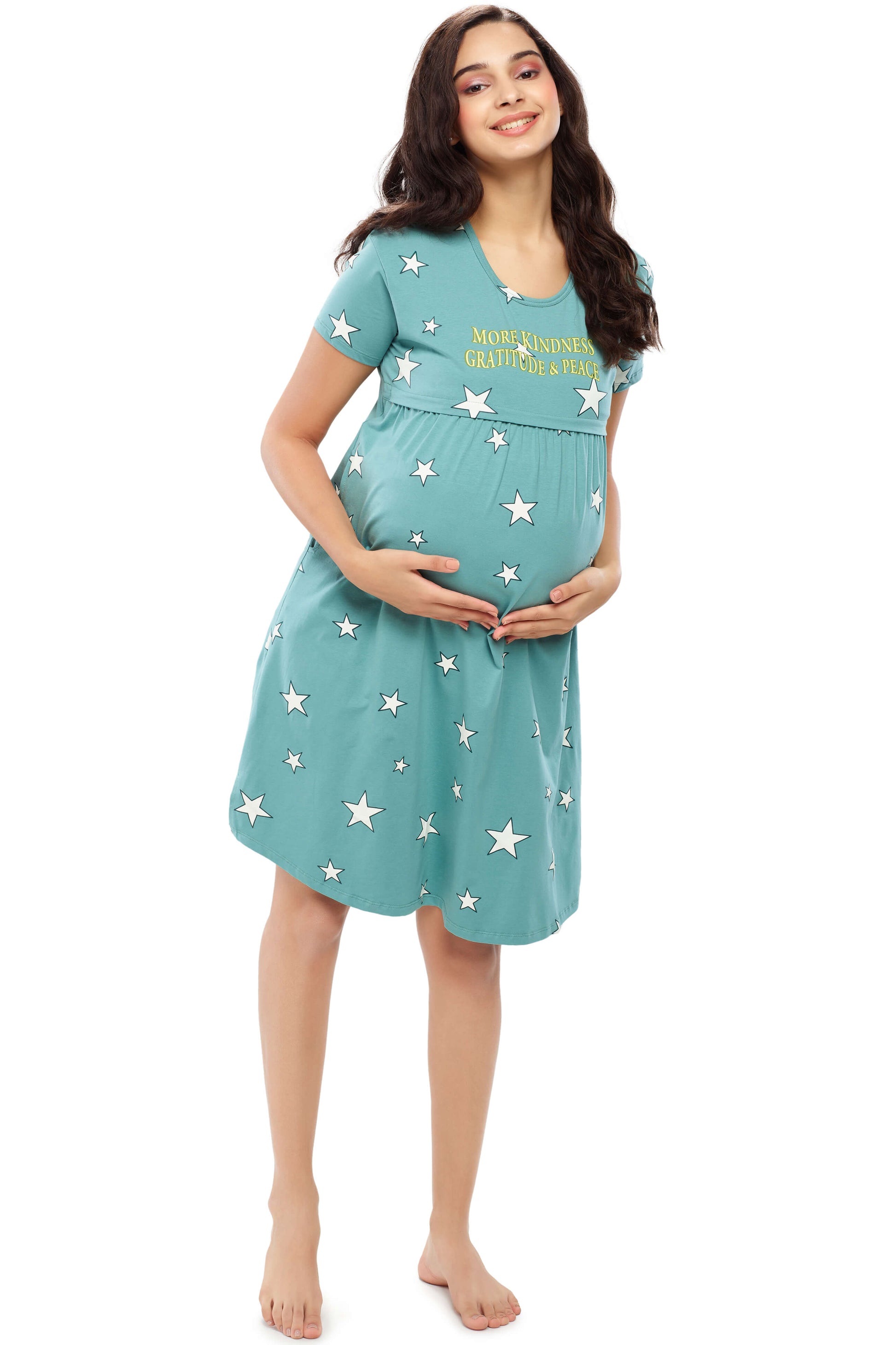 Buy Women's Pure Cotton Printed Maternity Feeding Nighty Gown (M