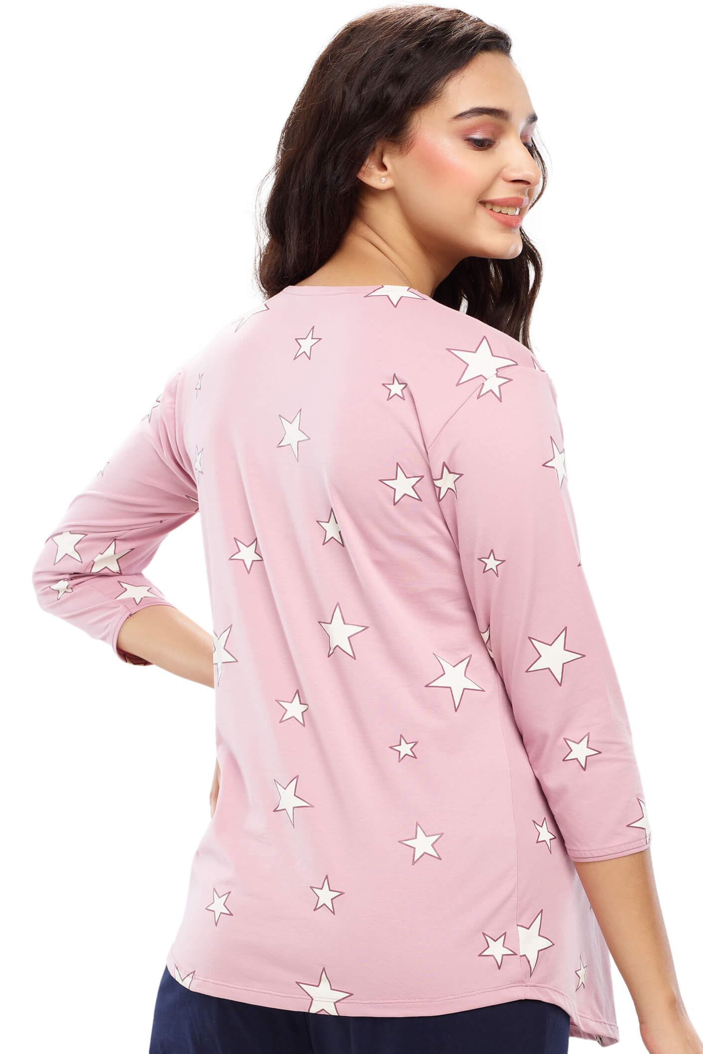 ZEYO Women Cotton Lavender Star Print Maternity & Feeding Top