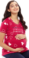 ZEYO Women Cotton Red Heart Print Maternity & Feeding Top