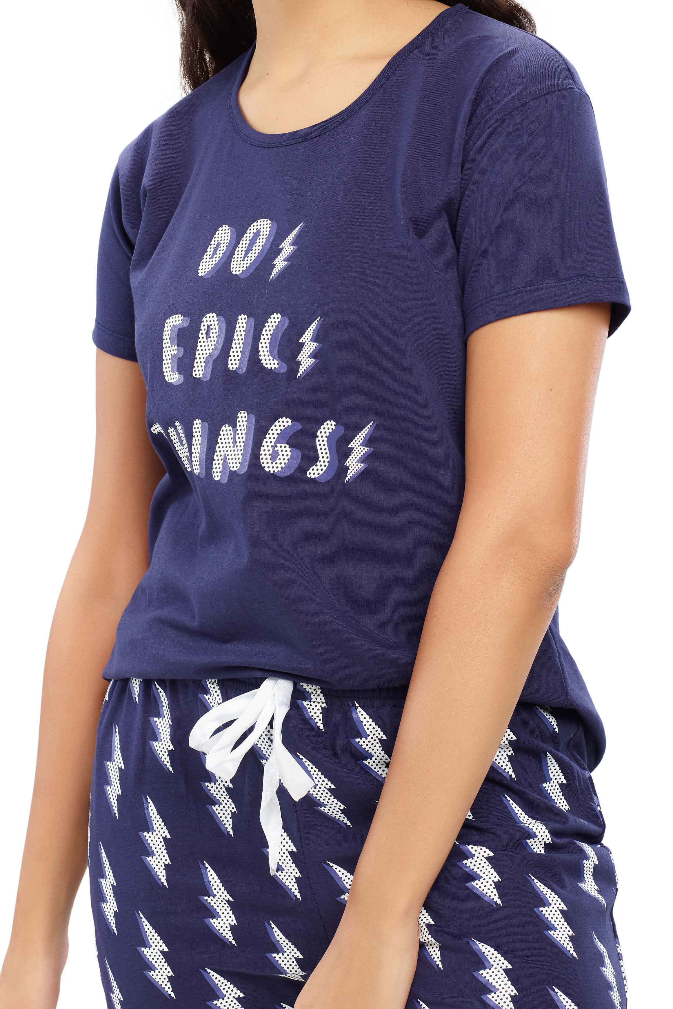 ZEYO Womens Cotton Blue Flash Printed Capri set