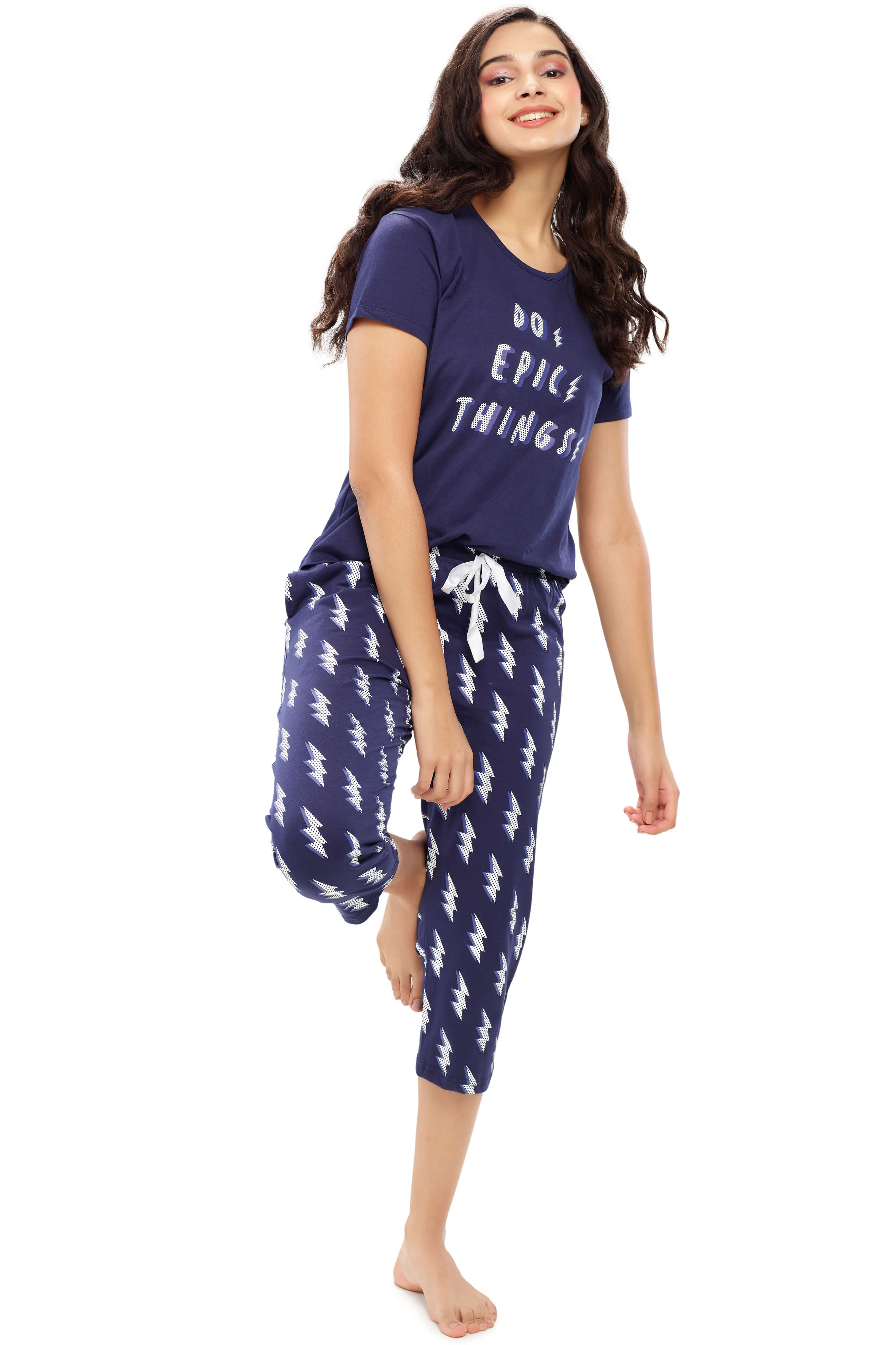 capri アセトン ZEYO Womens Cotton Blue Flash Printed Capri set