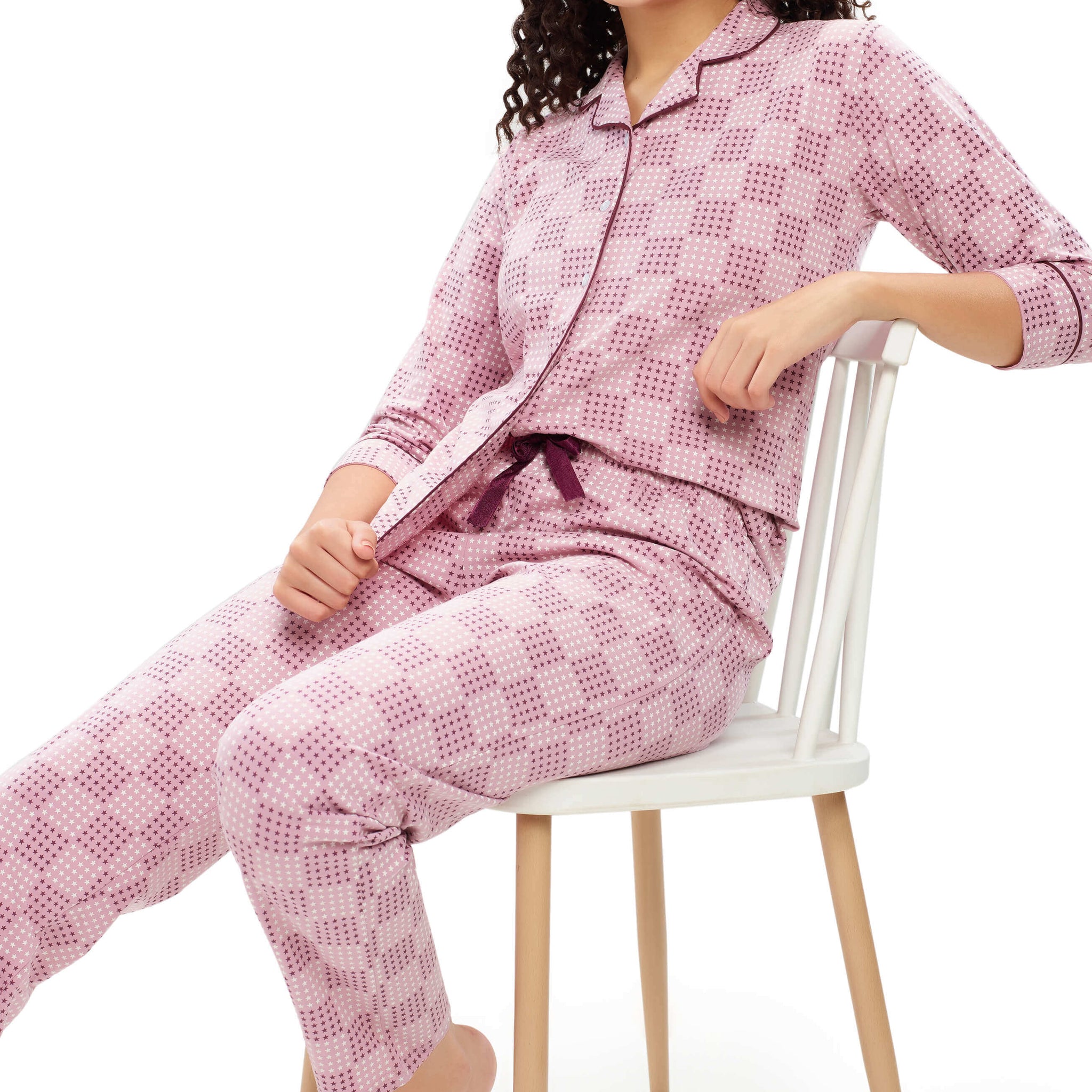 ZEYO Women's Cotton Lavender Star Printed Night suit set