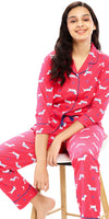ZEYO Women's Cotton Pink  Dog Animal & Heart Printed Night suit set