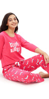 ZEYO Women's Cotton Pink Dog Animal & Heart Printed Night suit set