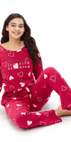 ZEYO Women's Cotton Red Heart Printed Night suit set