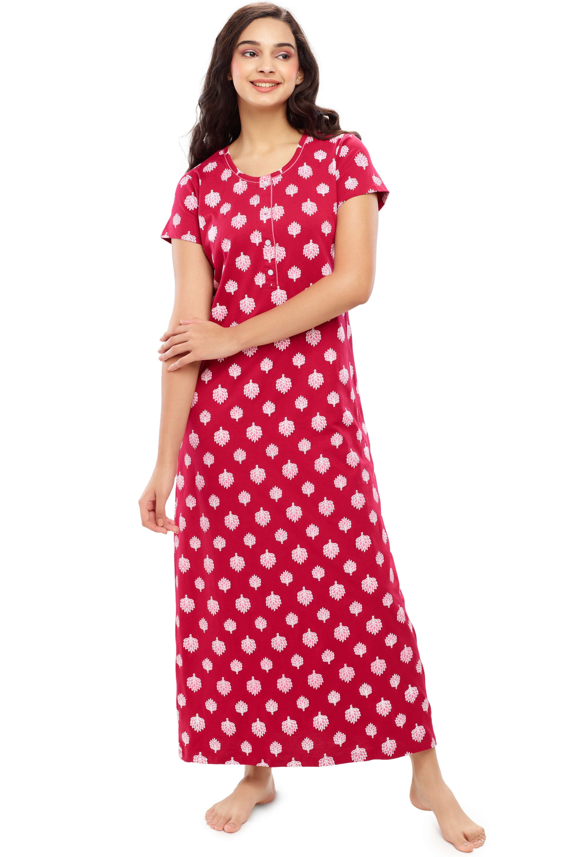 Women Cotton Nighty Gown/Nightwear/Women's Sleepwear/Nighty for Ladies Red  at  Women's Clothing store