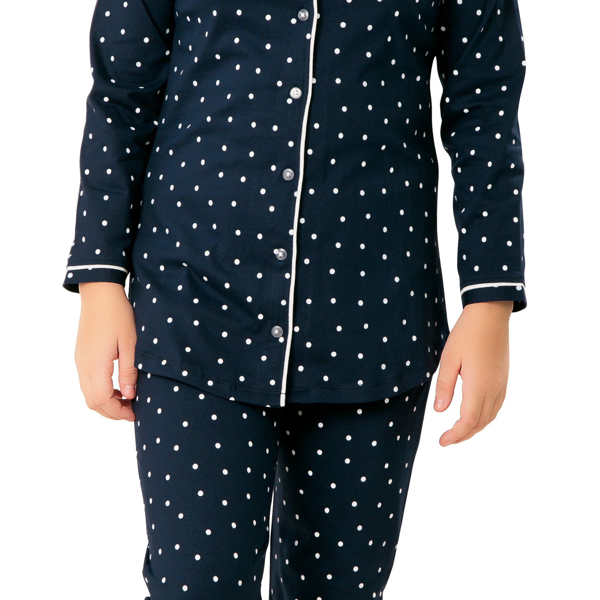 ZEYO Girl's Cotton Dot Printed Navy Blue Night Suit Set of Shirt & Pyjama 5103