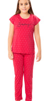 ZEYO Girl's Cotton Tringle Printed Pink Night Suit Set of Top & Pyjama