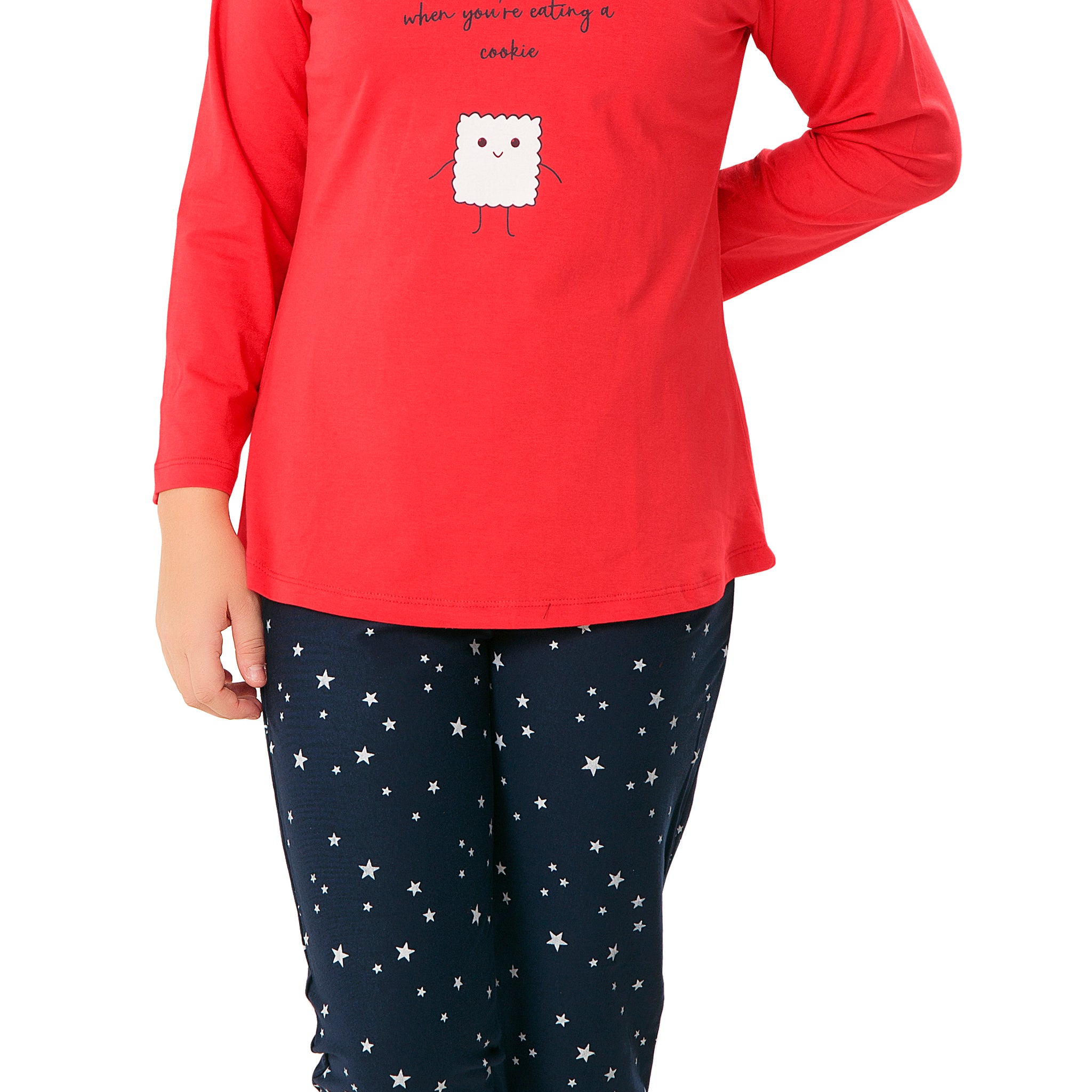 ZEYO Girl's Cotton Star Printed Red Night Suit Set of Top & Pyjama 5107