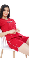 ZEYO Women's Cotton Red Dot Printed Shorts Set