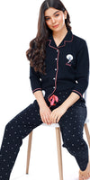 ZEYO Women's Cotton Navy Blue Dot Printed Stylish Night suit set