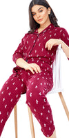 ZEYO Women's Cotton Red Cactus Printed Stylish Night suit set