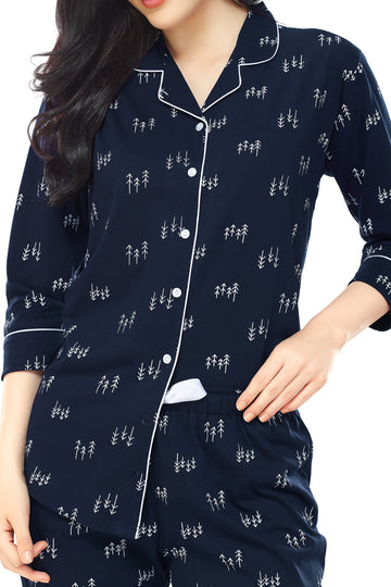 ZEYO Women's Cotton Navy Blue Arrow Printed Stylish Night suit set