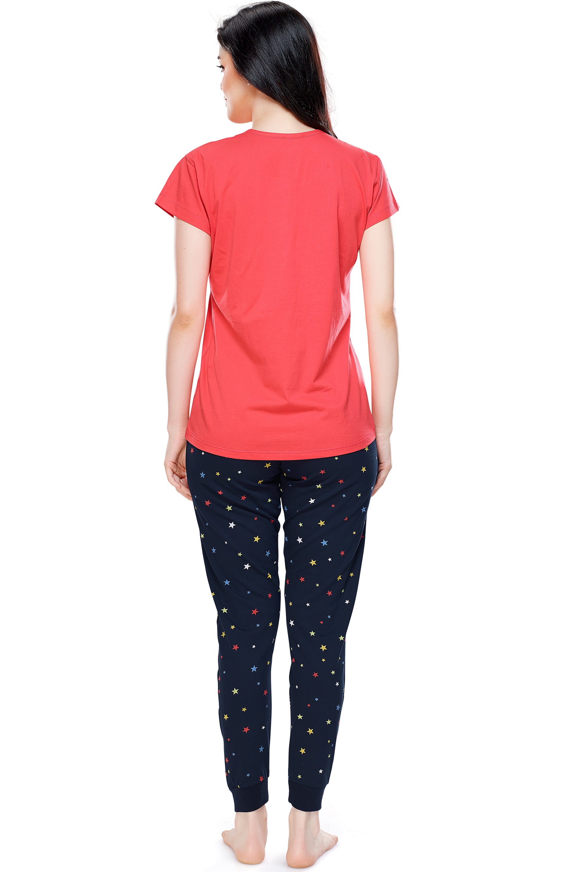Zeyo Women's Cotton Swan Print Night Suit - Short Sleeve Shirt & Pyjama Set