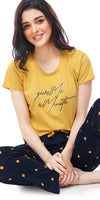 ZEYO Women's Cotton Yellow Square Printed Stylish Night suit set