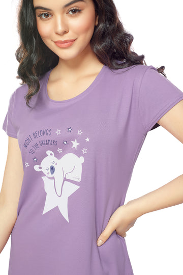 ZEYO Women Cotton Night Dress Purple Printed Short Nighty