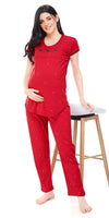 ZEYO Women Cotton Red Dot Print Maternity & Feeding Night Suit