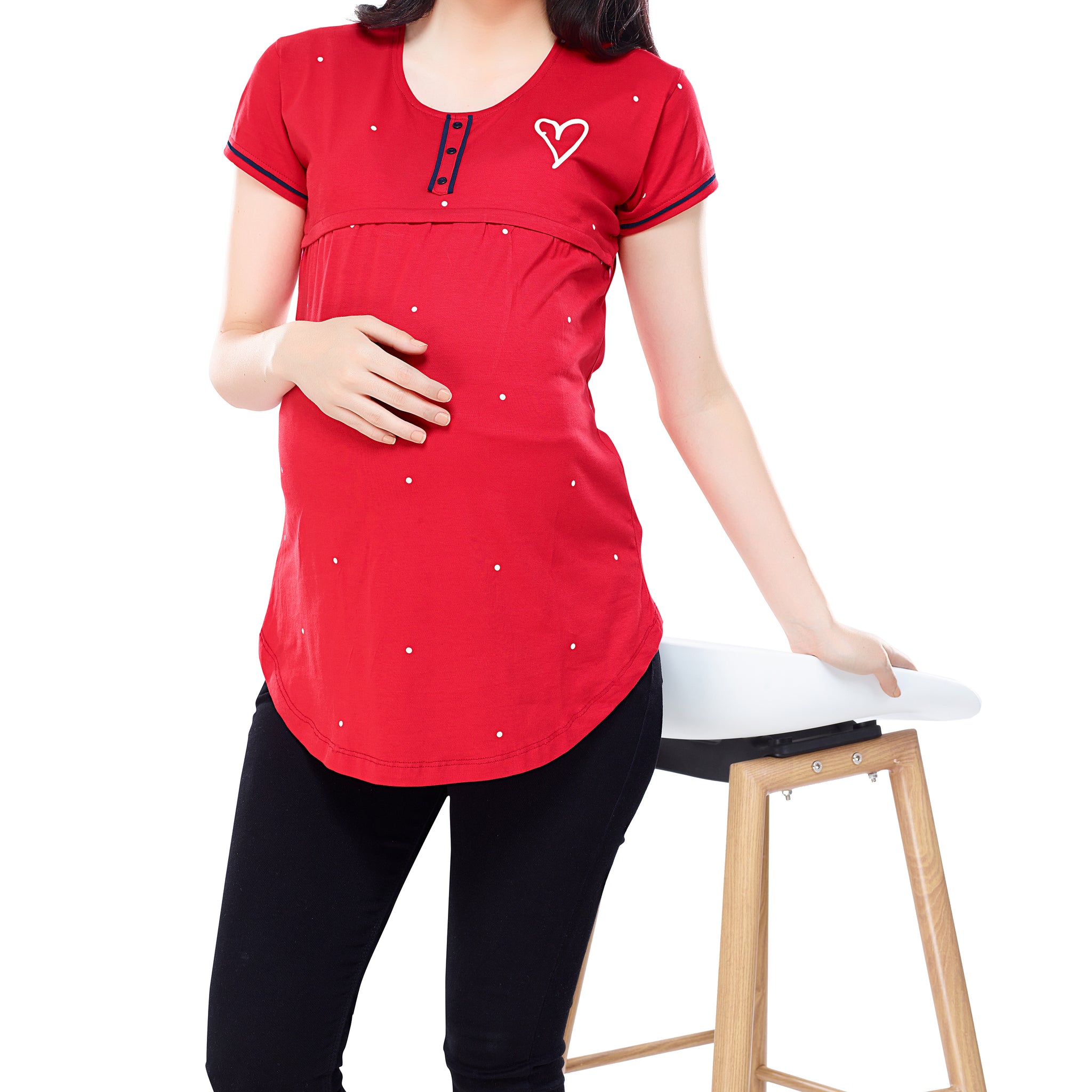 ZEYO Women Cotton Red Dot Print Maternity & Feeding Top