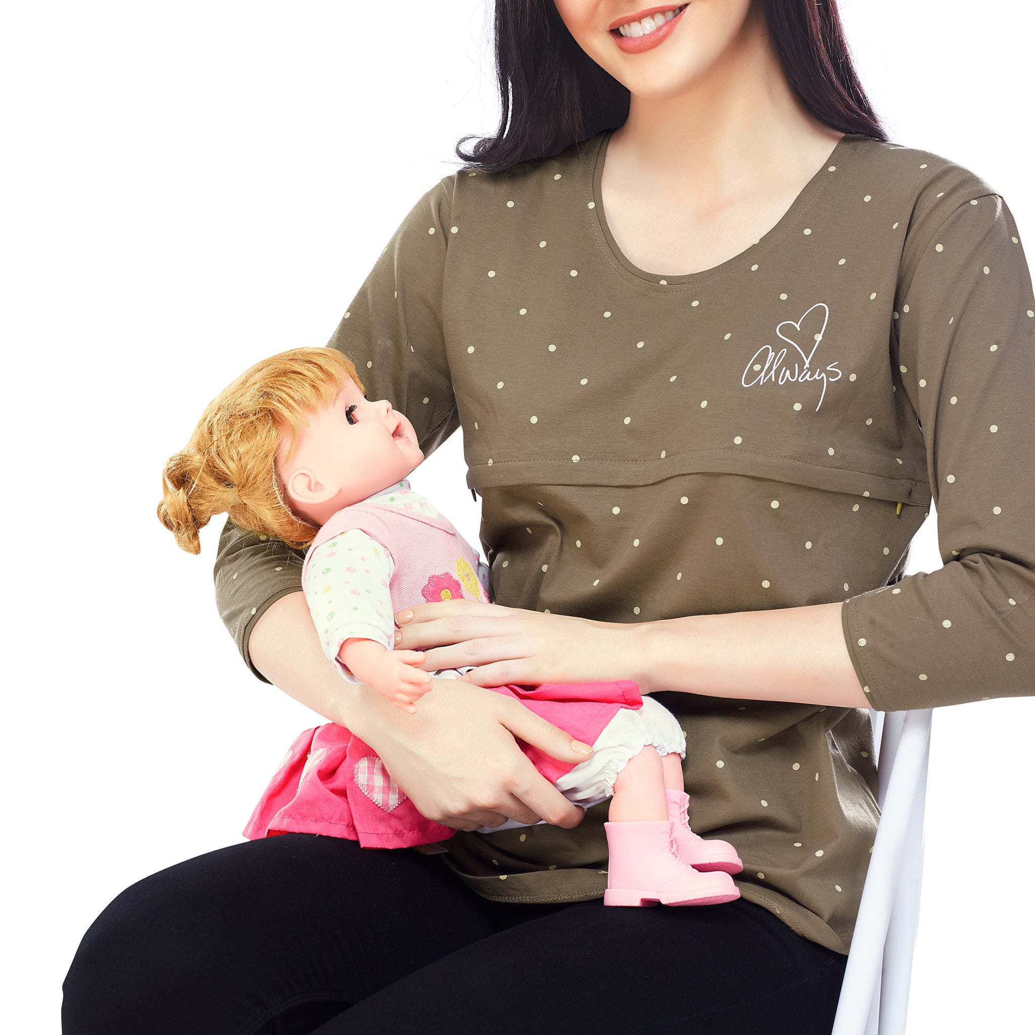 ZEYO Women Cotton Brown Dot Print Maternity & Feeding Top