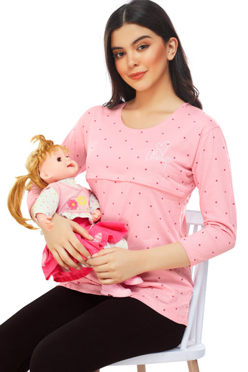 ZEYO Women Cotton Pink Dot Print Maternity & Feeding Top