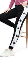ZEYO Women's Joggers Star Printed Black Regular Fit Track Pant