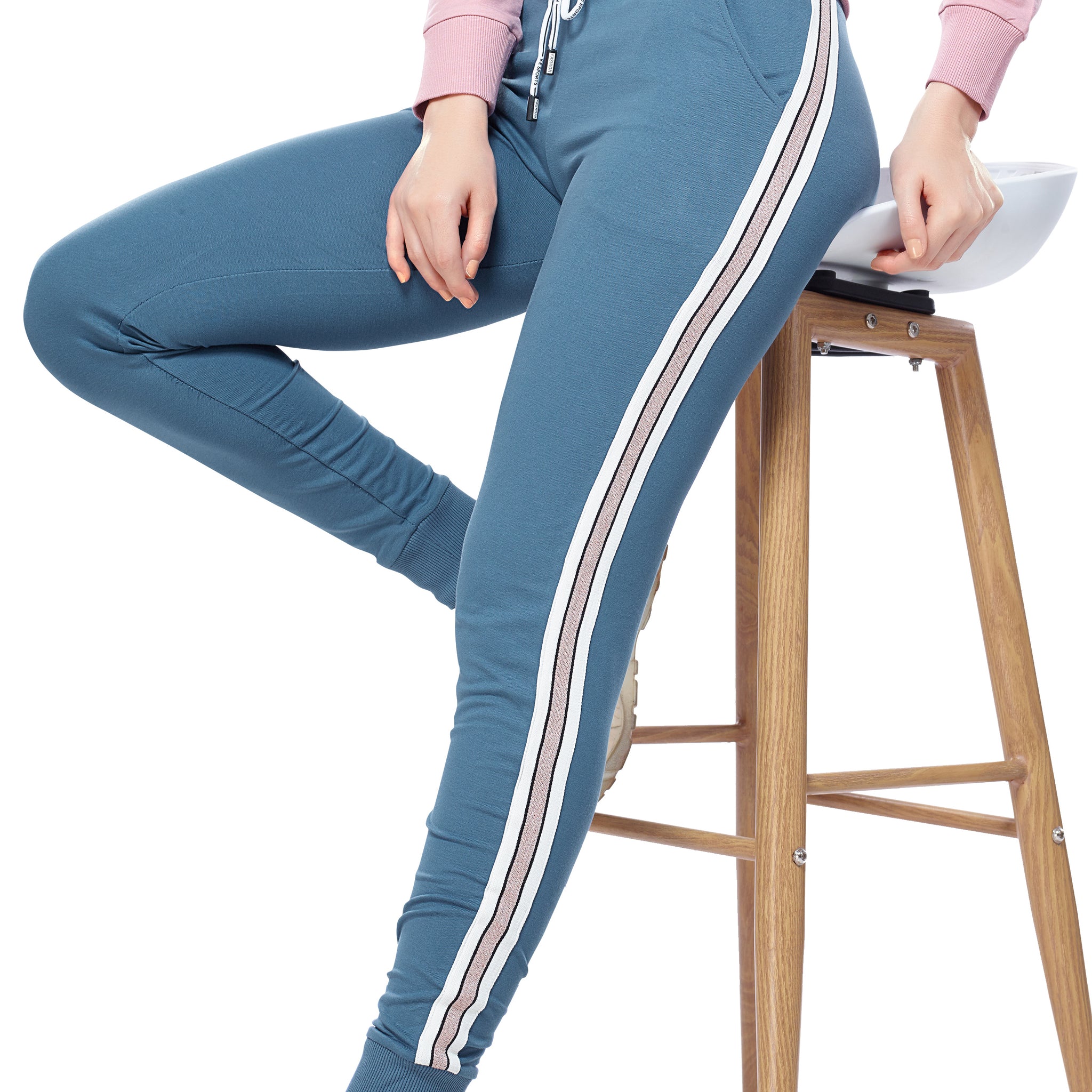 ZEYO Women's Joggers Side Striped Blue Regular Fit Track Pant 5370