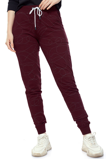 ZEYO Women's Joggers Printed Maroon Regular Fit Track Pant