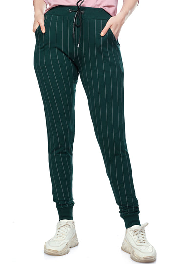 ZEYO Women's Joggers Striped Green Regular Fit Track Pant