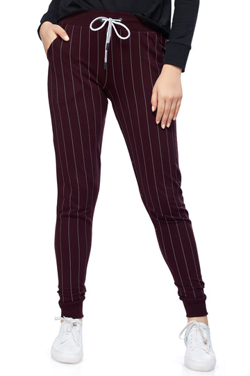 ZEYO Women's Joggers Striped Maroon Regular Fit Track Pant