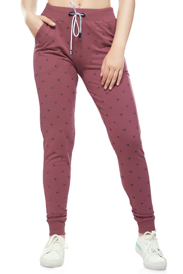 ZEYO Women's Joggers Geometric Printed Mauve Regular Fit Track Pant